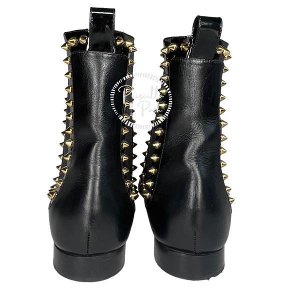 Christian Louboutin Black Leather Studded Red Sole Chelsea Boots Ankle Booties - Picture 10 of 13